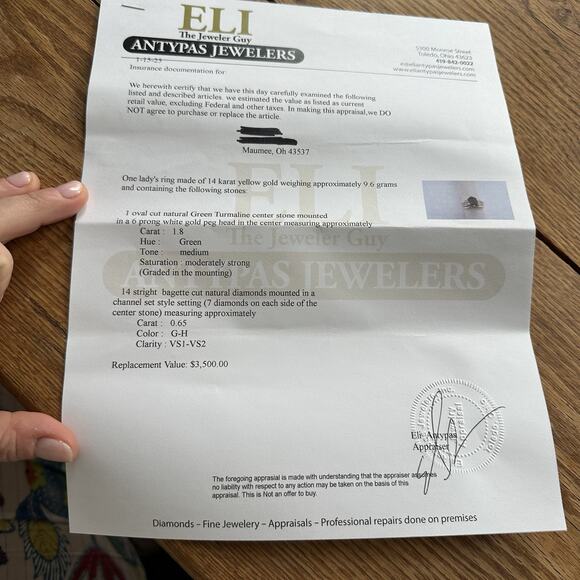 14k Tourmaline And Diamond Ring W/Appraisal - Picture 16 of 16